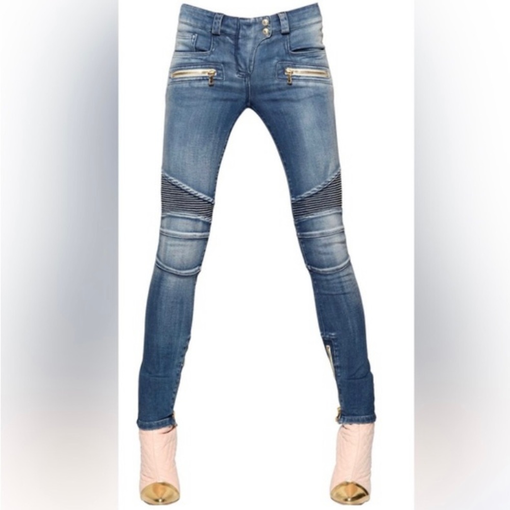Balmain Zipper Moto Biker Skinny Jeans Size 32